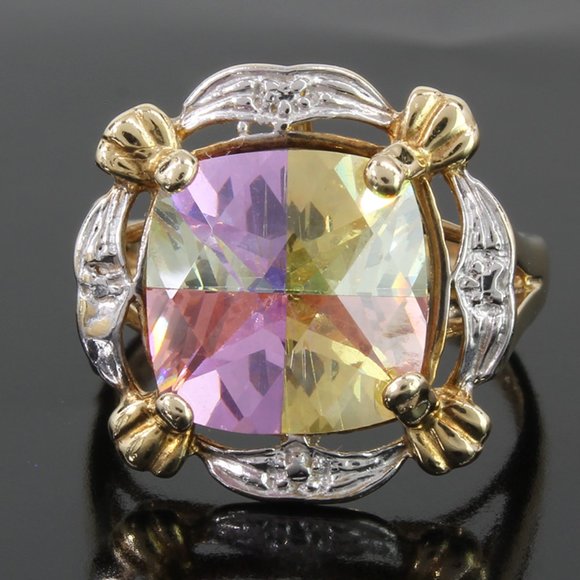 Vintage 14K Two-Tone Gold Synthetic Multi-color Gemstone Cocktail Ring
